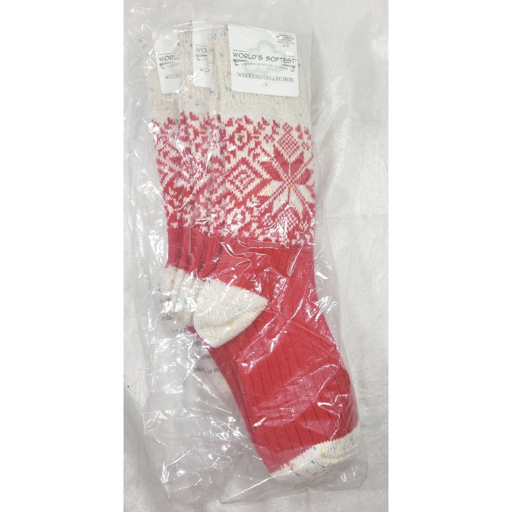 3 Pairs World's Softest Socks Weekend Collection - Red Confetti - Women's 6-11